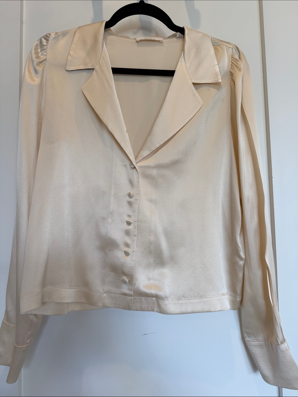 Doen Cream Satin Button-Front Blouse